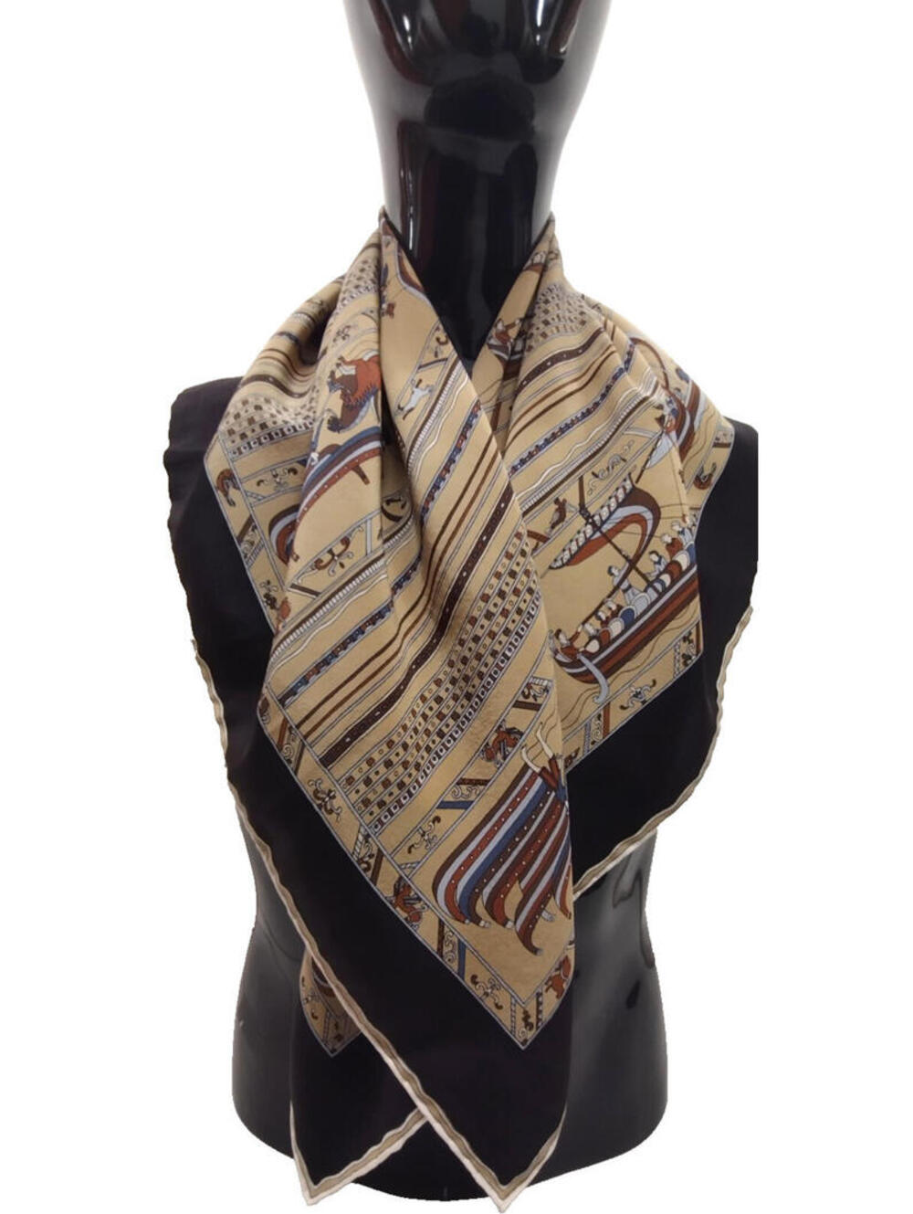 Vintage 70s I'Magnin Silk Scarf MEDIEVAL Dated 1973 MADE IN ITALY Hand Rolled